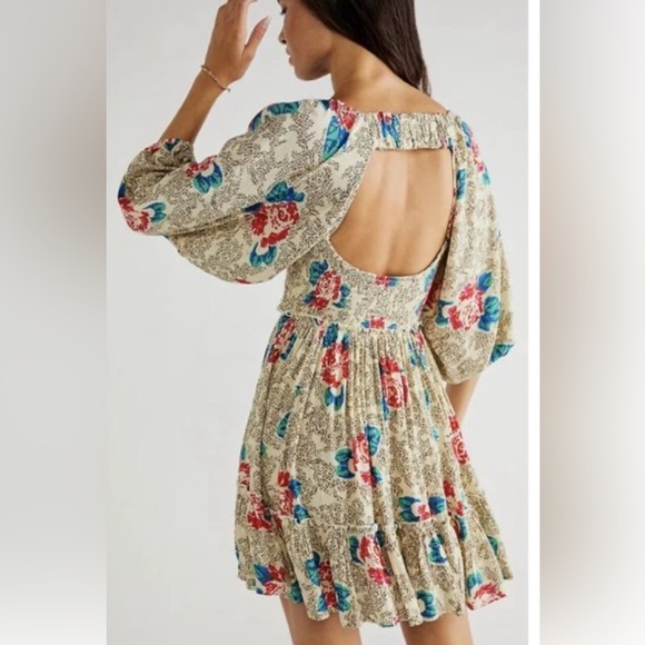 Free People Summer Picnic Printed Mini Dress Raisin - Picture 3 of 7